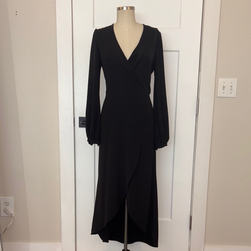 Jay Godfrey Long-Sleeved Chiffon Black Wrap Dress